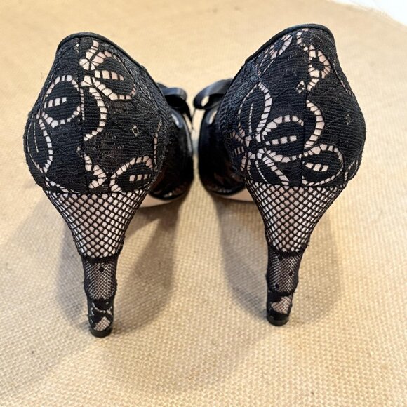 Beverly Feldman Shoes Womens 6 Lace Bow Peep Toe Heels Fishnet Whimsigoth - Picture 6 of 16